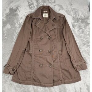 GAP Brown Trench Coat Womens XL Double Breasted Pea Jacket Cotton Military Y2K